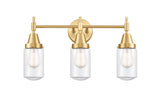 447-3W-SG-G312 3-Light 22.5" Satin Gold Bath Vanity Light - Clear Dover Glass - LED Bulb - Dimmensions: 22.5 x 7.5 x 11.75 - Glass Up or Down: Yes