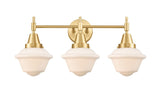 447-3W-SG-G531 3-Light 25.5" Satin Gold Bath Vanity Light - Matte White Cased Small Oxford Glass - LED Bulb - Dimmensions: 25.5 x 9 x 11 - Glass Up or Down: Yes