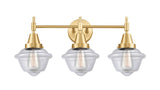 447-3W-SG-G532 3-Light 25.5" Satin Gold Bath Vanity Light - Clear Small Oxford Glass - LED Bulb - Dimmensions: 25.5 x 9 x 11 - Glass Up or Down: Yes