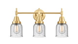 447-3W-SG-G54 3-Light 23" Satin Gold Bath Vanity Light - Seedy Small Bell Glass - LED Bulb - Dimmensions: 23 x 7.75 x 11 - Glass Up or Down: Yes