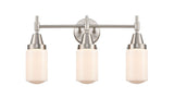 447-3W-SN-G311 3-Light 22.5" Satin Nickel Bath Vanity Light - Matte White Cased Dover Glass - LED Bulb - Dimmensions: 22.5 x 7.5 x 11.75 - Glass Up or Down: Yes