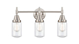 447-3W-SN-G312 3-Light 22.5" Satin Nickel Bath Vanity Light - Clear Dover Glass - LED Bulb - Dimmensions: 22.5 x 7.5 x 11.75 - Glass Up or Down: Yes