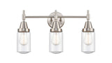 447-3W-SN-G314 3-Light 22.5" Satin Nickel Bath Vanity Light - Seedy Dover Glass - LED Bulb - Dimmensions: 22.5 x 7.5 x 11.75 - Glass Up or Down: Yes