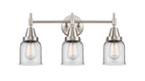 447-3W-SN-G52 3-Light 23" Satin Nickel Bath Vanity Light - Clear Small Bell Glass - LED Bulb - Dimmensions: 23 x 7.75 x 11 - Glass Up or Down: Yes