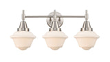 447-3W-SN-G531 3-Light 25.5" Satin Nickel Bath Vanity Light - Matte White Cased Small Oxford Glass - LED Bulb - Dimmensions: 25.5 x 9 x 11 - Glass Up or Down: Yes