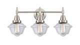 447-3W-SN-G532 3-Light 25.5" Satin Nickel Bath Vanity Light - Clear Small Oxford Glass - LED Bulb - Dimmensions: 25.5 x 9 x 11 - Glass Up or Down: Yes