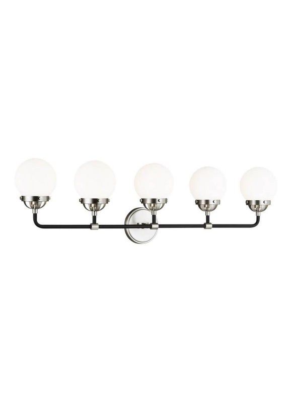 4487905-962 Generation Brands Cafe Brushed Nickel / Midnight Black 5-Light Light Wall / Bath Etched / White Inside++-+-+¡Glass