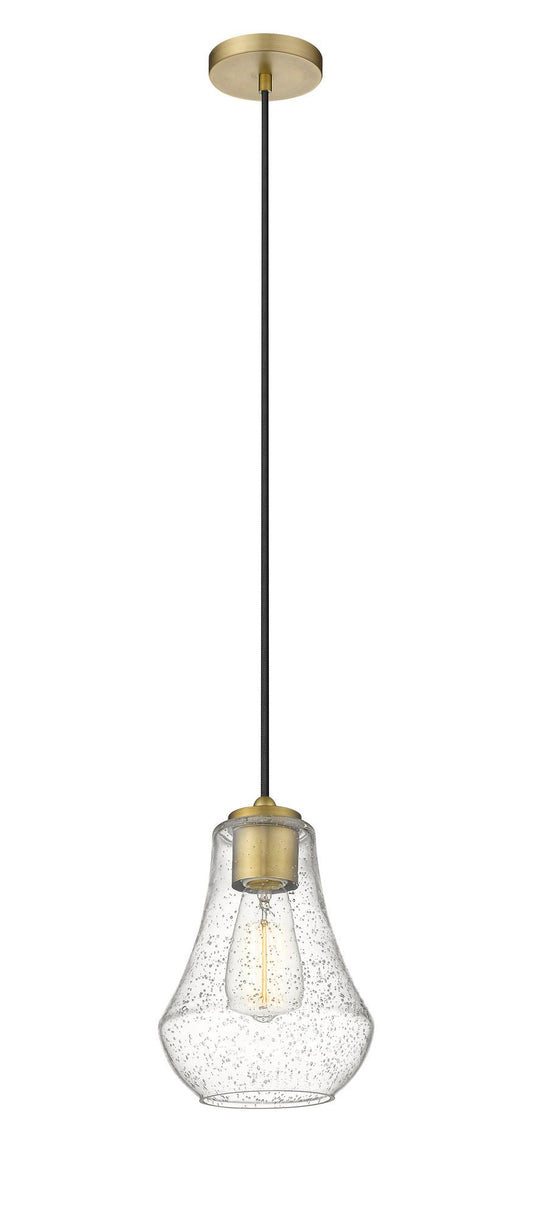 Cord Hung 7" Brushed Brass Mini Pendant - Seedy Fairfield Glass LED