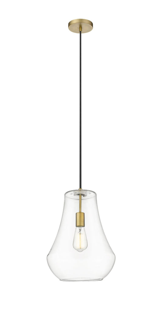 Cord Hung 11.75" Brushed Brass Mini Pendant - Clear Fairfield Glass LED