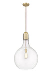 1-Light 15.75" Brushed Brass Pendant - Clear Amherst Glass LED