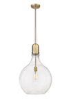 1-Light 15.75" Brushed Brass Pendant - Seedy Amherst Glass LED