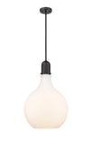 492-1S-BK-G581-16 1-Light 15.75" Matte Black Pendant - Matte White Cased Amherst Glass - LED Bulb - Dimmensions: 15.75 x 15.75 x 24.75<br>Minimum Height : 33.75<br>Maximum Height : 57.75 - Sloped Ceiling Compatible: Yes