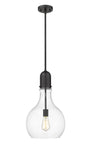 492-1S-BK-G582-12 Stem Hung 11.75" Matte Black Mini Pendant - Clear Amherst Glass - LED Bulb - Dimmensions: 11.75 x 11.75 x 20.25<br>Minimum Height : 29.25<br>Maximum Height : 53.25 - Sloped Ceiling Compatible: Yes