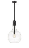 492-1S-BK-G582-14 1-Light 13.75" Matte Black Pendant - Clear Amherst Glass - LED Bulb - Dimmensions: 13.75 x 13.75 x 22.75<br>Minimum Height : 31.75<br>Maximum Height : 55.75 - Sloped Ceiling Compatible: Yes