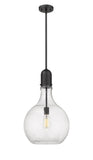 492-1S-BK-G584-14 1-Light 13.75" Matte Black Pendant - Seedy Amherst Glass - LED Bulb - Dimmensions: 13.75 x 13.75 x 22.75<br>Minimum Height : 31.75<br>Maximum Height : 55.75 - Sloped Ceiling Compatible: Yes