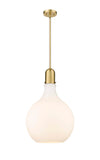 492-1S-SG-G581-16 1-Light 15.75" Satin Gold Pendant - Matte White Cased Amherst Glass - LED Bulb - Dimmensions: 15.75 x 15.75 x 24.75<br>Minimum Height : 33.75<br>Maximum Height : 57.75 - Sloped Ceiling Compatible: Yes