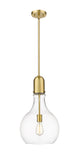 492-1S-SG-G582-12 Stem Hung 11.75" Satin Gold Mini Pendant - Clear Amherst Glass - LED Bulb - Dimmensions: 11.75 x 11.75 x 20.25<br>Minimum Height : 29.25<br>Maximum Height : 53.25 - Sloped Ceiling Compatible: Yes