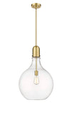 492-1S-SG-G582-16 1-Light 15.75" Satin Gold Pendant - Clear Amherst Glass - LED Bulb - Dimmensions: 15.75 x 15.75 x 24.75<br>Minimum Height : 33.75<br>Maximum Height : 57.75 - Sloped Ceiling Compatible: Yes
