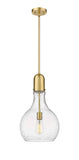 492-1S-SG-G584-12 Stem Hung 11.75" Satin Gold Mini Pendant - Seedy Amherst Glass - LED Bulb - Dimmensions: 11.75 x 11.75 x 20.25<br>Minimum Height : 29.25<br>Maximum Height : 53.25 - Sloped Ceiling Compatible: Yes