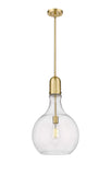 492-1S-SG-G584-14 1-Light 13.75" Satin Gold Pendant - Seedy Amherst Glass - LED Bulb - Dimmensions: 13.75 x 13.75 x 22.75<br>Minimum Height : 31.75<br>Maximum Height : 55.75 - Sloped Ceiling Compatible: Yes