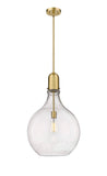 492-1S-SG-G584-16 1-Light 15.75" Satin Gold Pendant - Seedy Amherst Glass - LED Bulb - Dimmensions: 15.75 x 15.75 x 24.75<br>Minimum Height : 33.75<br>Maximum Height : 57.75 - Sloped Ceiling Compatible: Yes