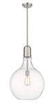 492-1S-SN-G582-16 1-Light 15.75" Brushed Satin Nickel Pendant - Clear Amherst Glass - LED Bulb - Dimmensions: 15.75 x 15.75 x 24.75<br>Minimum Height : 33.75<br>Maximum Height : 57.75 - Sloped Ceiling Compatible: Yes