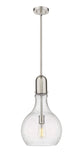 492-1S-SN-G584-12 Stem Hung 11.75" Brushed Satin Nickel Mini Pendant - Seedy Amherst Glass - LED Bulb - Dimmensions: 11.75 x 11.75 x 20.25<br>Minimum Height : 29.25<br>Maximum Height : 53.25 - Sloped Ceiling Compatible: Yes