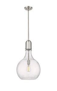 1-Light 13.75" Brushed Brass Pendant - Seedy Amherst Glass LED