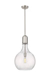 492-1S-SN-G584-14 1-Light 13.75" Brushed Satin Nickel Pendant - Seedy Amherst Glass - LED Bulb - Dimmensions: 13.75 x 13.75 x 22.75<br>Minimum Height : 31.75<br>Maximum Height : 55.75 - Sloped Ceiling Compatible: Yes