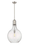 492-1S-SN-G584-16 1-Light 15.75" Brushed Satin Nickel Pendant - Seedy Amherst Glass - LED Bulb - Dimmensions: 15.75 x 15.75 x 24.75<br>Minimum Height : 33.75<br>Maximum Height : 57.75 - Sloped Ceiling Compatible: Yes
