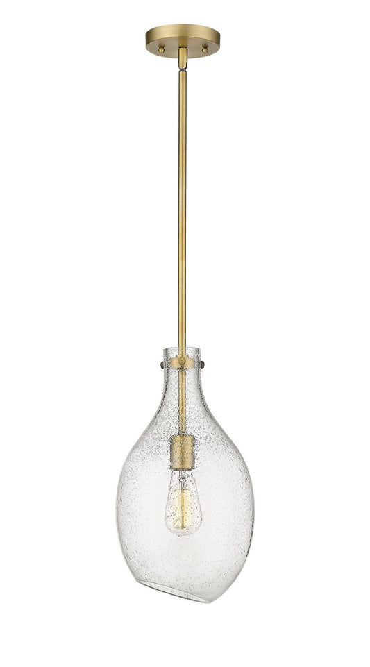 Stem Hung 8.5" Brushed Brass Mini Pendant - Seedy Salem Glass LED