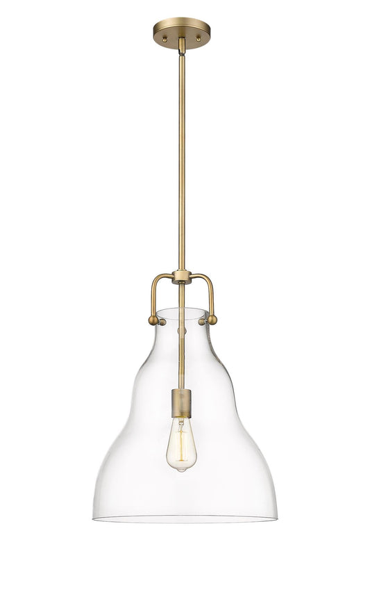 1-Light 14" Brushed Brass Pendant - Clear Haverhill Glass LED