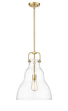 494-1S-SG-G592-14 1-Light 14" Satin Gold Pendant - Clear Haverhill Glass - LED Bulb - Dimmensions: 14 x 14 x 19<br>Minimum Height : 28<br>Maximum Height : 52 - Sloped Ceiling Compatible: Yes