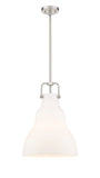 494-1S-SN-G591-14 1-Light 14" Brushed Satin Nickel Pendant - Matte White Cased Haverhill Glass - LED Bulb - Dimmensions: 14 x 14 x 19<br>Minimum Height : 28<br>Maximum Height : 52 - Sloped Ceiling Compatible: Yes