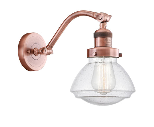 1-Light 6.75" Antique Copper Sconce - Seedy Olean Glass LED