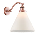 1-Light 12" Antique Copper Sconce - Matte White Cased Cone 12" Glass LED
