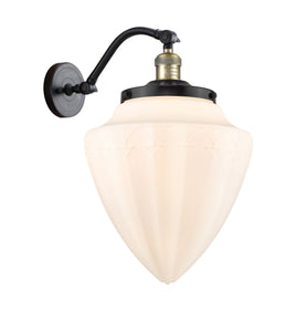 515-1W-BAB-G661-12 1-Light 12" Black Antique Brass Sconce - Matte White Cased Bullet Glass - LED Bulb - Dimmensions: 12 x 12 x 21.5 - Glass Up or Down: Yes