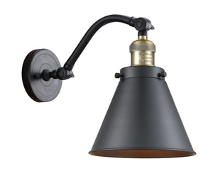 1-Light 8" Black Antique Brass Sconce - Matte Black Appalachian Shade - LED Bulb Included
