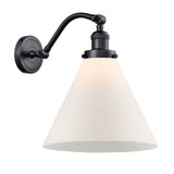 515-1W-BK-G41-L 1-Light 12" Matte Black Sconce - Matte White Cased Cone 12" Glass - LED Bulb - Dimmensions: 12 x 14 x 14 - Glass Up or Down: Yes
