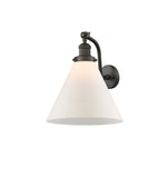515-1W-OB-G41-L 1-Light 12" Oil Rubbed Bronze Sconce - Matte White Cased Cone 12" Glass - LED Bulb - Dimmensions: 12 x 14 x 14 - Glass Up or Down: Yes