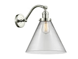515-1W-PN-G42-L 1-Light 12" Polished Nickel Sconce - Clear Cone 12" Glass - LED Bulb - Dimmensions: 12 x 14 x 14 - Glass Up or Down: Yes