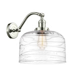 1-Light 12" Polished Nickel Sconce - Clear Deco Swirl X-Large Bell Glass - LED Bulb Included