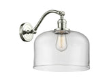 1-Light 12" Polished Nickel Sconce - Clear X-Large Bell Glass - LED Bulb Included