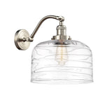 515-1W-SN-G713-L 1-Light 12" Brushed Satin Nickel Sconce - Clear Deco Swirl X-Large Bell Glass - LED Bulb - Dimmensions: 12 x 12 x 13 - Glass Up or Down: Yes