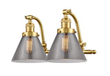 515-2W-SG-G43 2-Light 18" Satin Gold Bath Vanity Light - Plated Smoke Large Cone Glass - LED Bulb - Dimmensions: 18 x 10 x 12 - Glass Up or Down: Yes