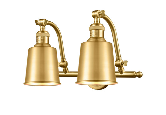 2-Light 18" Satin Gold Bath Vanity Light - Satin Gold Addison Metal Shade - LED Bulbs