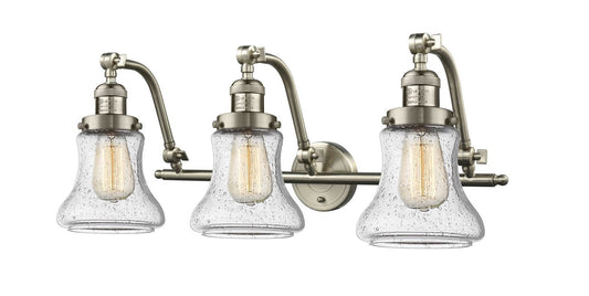 515-3W-SN-G194 3-Light 28" Brushed Satin Nickel Bath Vanity Light - Seedy Bellmont Glass - LED Bulb - Dimmensions: 28 x 10 x 12 - Glass Up or Down: Yes