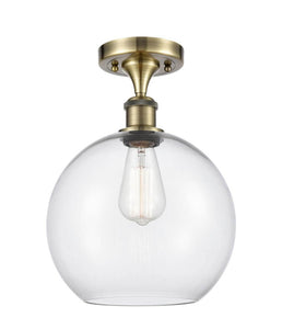 1-Light 10" Athens Semi-Flush Mount - Globe-Orb Clear Glass - Choice of Finish And Incandesent Or LED Bulbs
