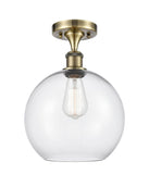 1-Light 10" Athens Semi-Flush Mount - Globe-Orb Clear Glass - Choice of Finish And Incandesent Or LED Bulbs