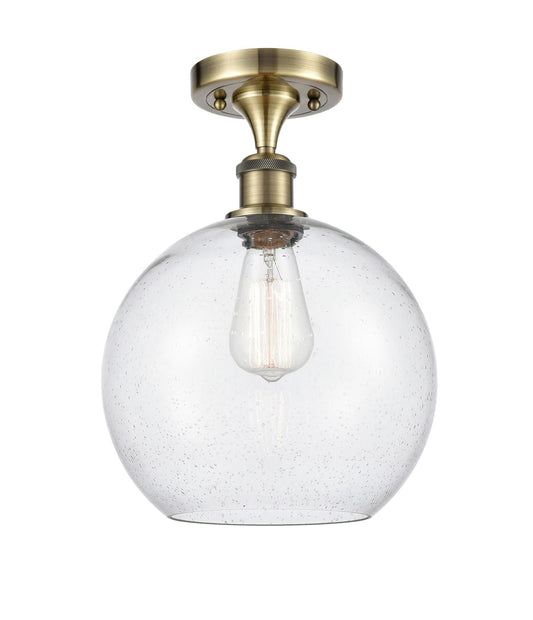 1-Light 10" Antique Brass Semi-Flush Mount - Seedy Large Athens Glass LED